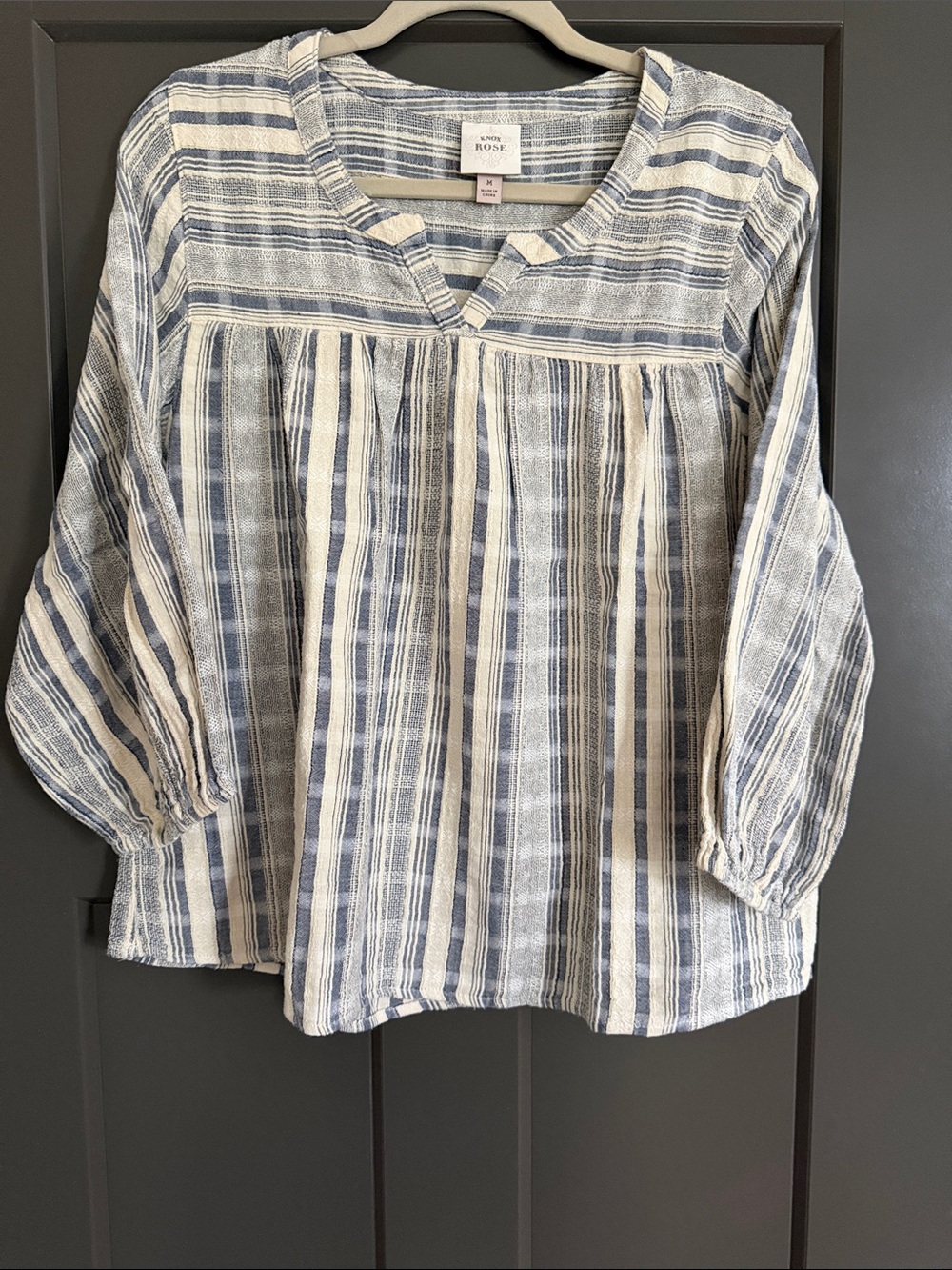 Knox Rose Blue and Cream Striped Peasant Blouse